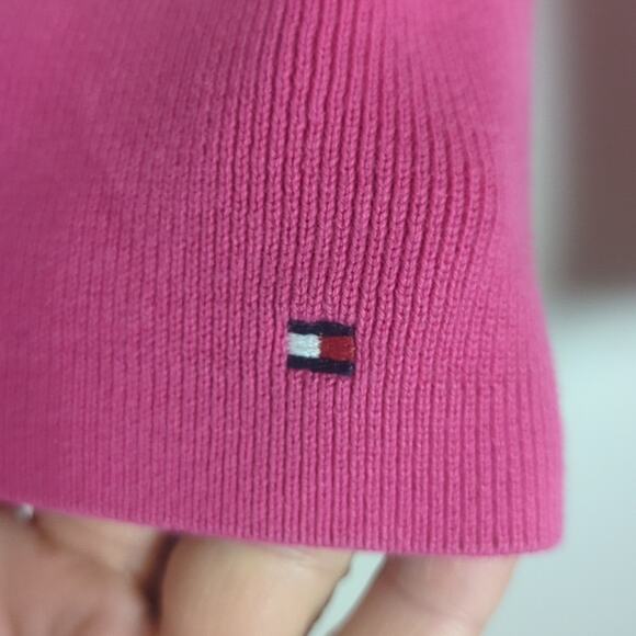 Y2K Tommy Hilfinger Cropped Preppy Tight Knit Sweater Pink Women's Size L - Picture 6 of 11